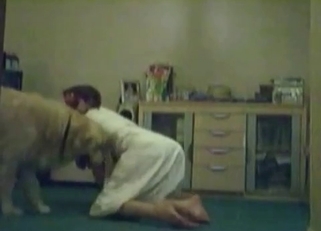 White dog fucked masked wife in the bedroom